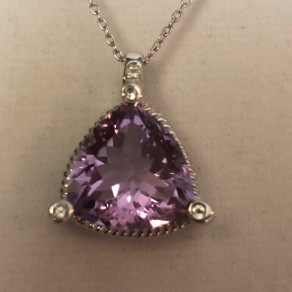 Brazilian Amethyst Trillion Cut & White Topaz In Sterling Silver Necklace